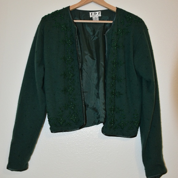 Vintage cardigan with green beads size M, lambwool - Picture 3 of 8